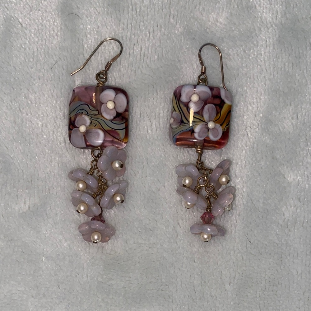 Floral Glass Bead Dangle Earrings